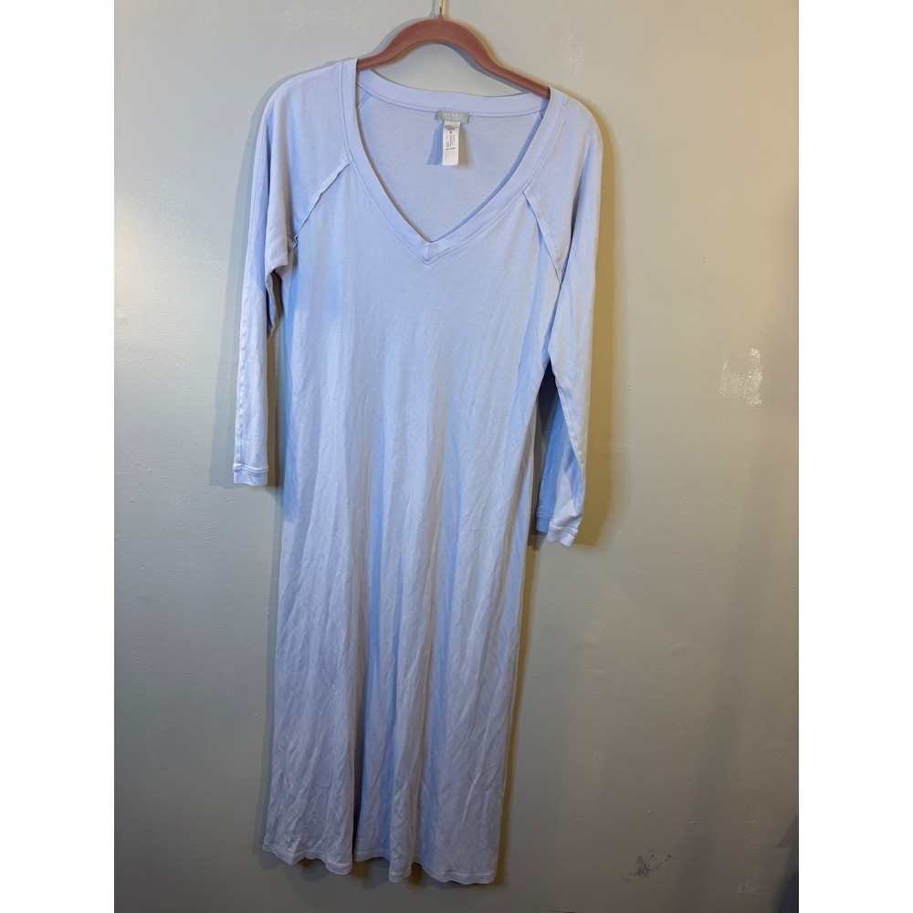 HANRO Light Blue 100% Cotton Long Nightgown S Super Soft